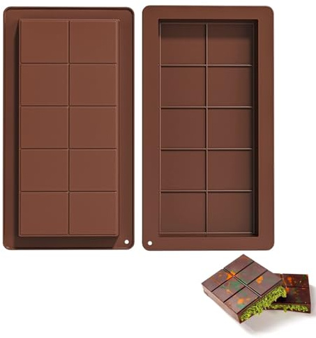 DOETYD Chocolate Moulds, Silicone Bar Mold, Deep Candy Moulds, 10 Cavity Reusable Chocolate & Cake Mold - 2 PCS