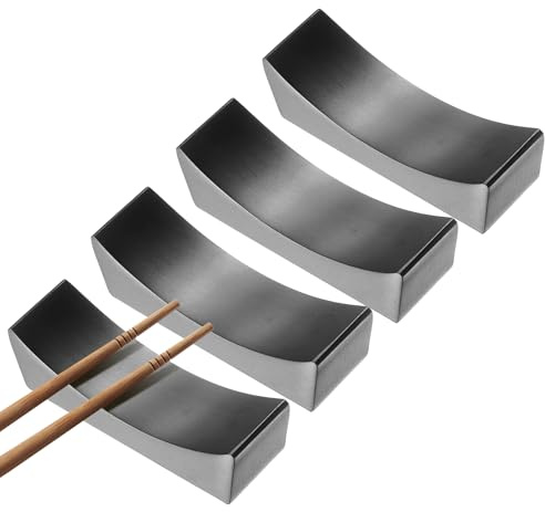 uxcell 4pcs 304 Stainless Steel Chopstick Rest, Curved Shape Chopstick Stand Holder Knife Rest for Countertop Holding Chopstick Spoon Forks Knife Tabletop Decoration, Black