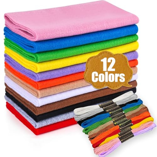Wonninek Bastelfilz Filzstoff 20.5 x 90 cm Polyester Felt Fabric Filzplatten mit Bunter Stickgarn Farbig Filz Blätter zum DIY Handwerk Nähen Projekte Manual Decoration