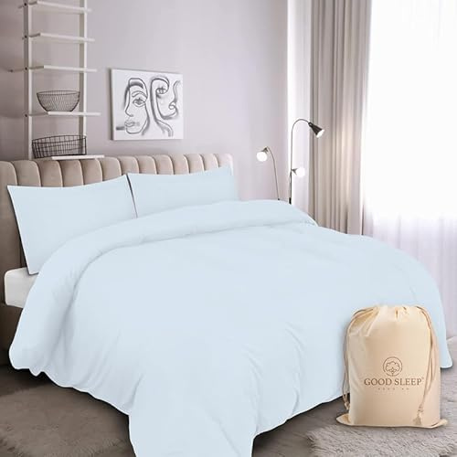 Good Sleep Bedding Double Size Duvet Cover Sets, 100% Cotton 3 Pc Bedding Set, Zipper Closure Double Size Bed Duvet Cover Set, Soft Doublesize Duvet Cover Sets, Light Blue