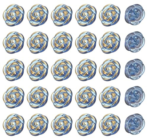 PATIKIL 60 Piezas De Botones De Rosas 13mm 1/2 Botones Acrílicos Bonitos Para Decoración De Ropa Accesorios De Costura Para Manualidades DIY Camisas Blusas Suéteres Azul Oscuro/Dorado