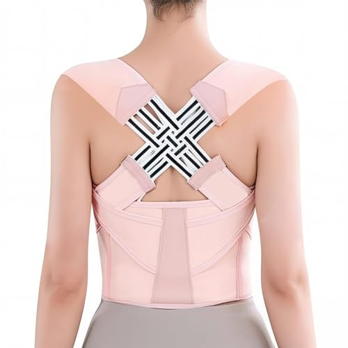 HYJO Correttore di Postura per donne e Uomini, Correttore Posturale Spalle Schiena, Busto Correttore Posturale,Supporto per la Schiena Superiore con Cinturini Regolabili,Traspirante e Leggero-Rosa-M