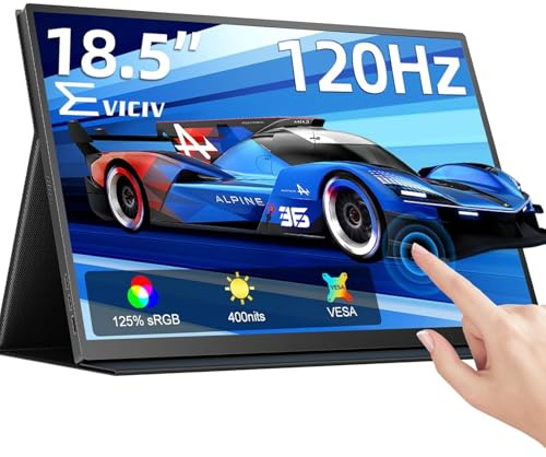 EVICIV 18.5 120Hz Portable Monitor Touchscreen, Aluminium 400Nits 125%sRGB 10-Point Touch 1080P FHD Travel Second Screen w/VESA, USB-C Mini HDMI External Display for Laptop/Phone/Tablet/Game Console