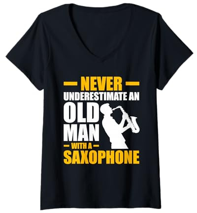 Women's Old Man with a Saxophone Player V-Neck T-Shirt