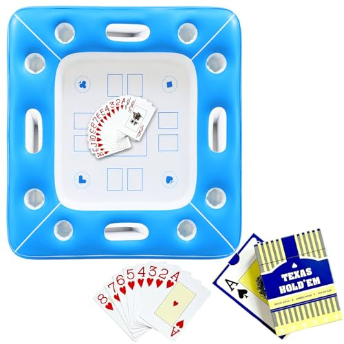 QIANAI Tavolo Galleggiante per Piscina, 100 cm Tavolo da Poker Gonfiabile, Bar galleggiante Carte da Gioco e Porta Bevande, Tavolo da Gioco Gonfiabile per Piscina (Quadrato)