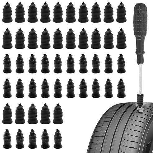 50 Pezzi Kit Riparazione Pneumatici Auto e Moto, Chiodi in Gomma per Foratura con Cacciavite, Viti Riparazione Gomme Tubeless per Auto Camion Bici Scooter, 25 Grandi e 25 Piccoli