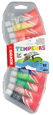 Kores - Temperas : Peinture Tempera Lavable pour les Enfants, les Débutants et les Étudiants, Temperas Non Toxiques en Tubes, Couleurs Vives et Très Pigmentées, Paquet de 10 x 12ml