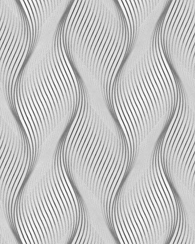 Papier peint à rayures EDEM 85030BR36 papier peint vinyle légèrement texturé avec des lignes ondulées et des accents métalliques gris gris-clair blanc argent 5,33 m2