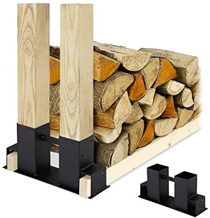 Relaxdays Holzstapelhilfe 2er Set, DIY Holzunterstand für Kanthölzer, Holzaufbewahrung, beschichteter Stahl, schwarz, 16 x 34 x 10 cm