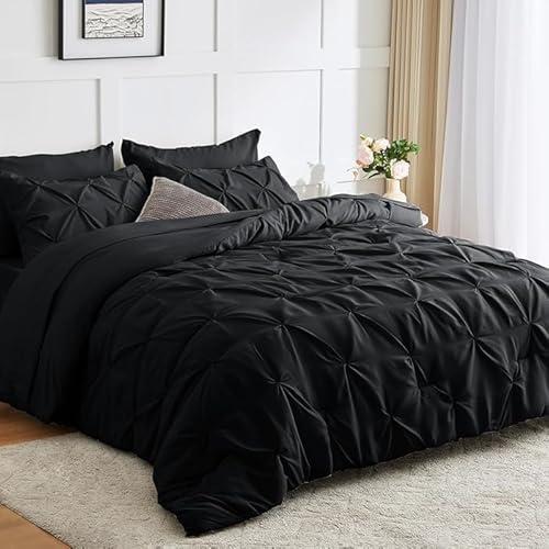 Comfort Collections Luxury Alford Alexander Pin Tuck Pinch Pleat Duvet Quilt Cover Reversible Diamond Bedding Set With Matching Pillowcases Black King 230cm x 220cm Approximate