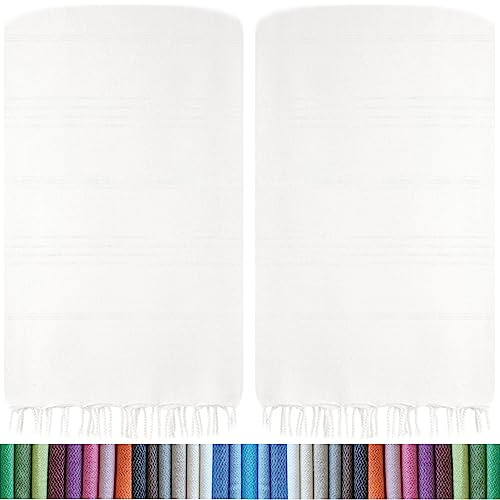 HAVLULAND Turkish Beach Towels 2 Packs – Oversized, Quick-Dry & Sand-Free | Lightweight, Absorbent Bath Towels for Travel, Pool, Vacation & Beach | 40” x 72” Bulk Set (White)