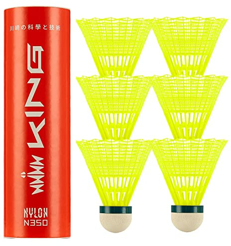 Kawasaki Federbälle, N350 Nylon Badmintonbälle für Training & Wettkampf, Stabil und Langlebig, 6 Stück Gelb Federball Bälle für Outdoor & Indoor-Mittlere Geschwindigkeit