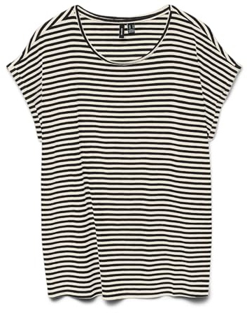 Vero Moda Camiseta para Mujer VMAVA Plain SS Top Stripe GA JRS Noos, Color Negro a Rayas, Talla L, Negro/Rayas: Pristine, L