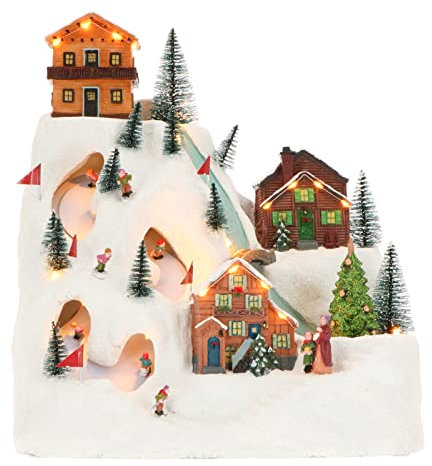 Magie di Natale Scena Natalizia Pista scii illuminata con LED Decorazione per Villaggio di Natale