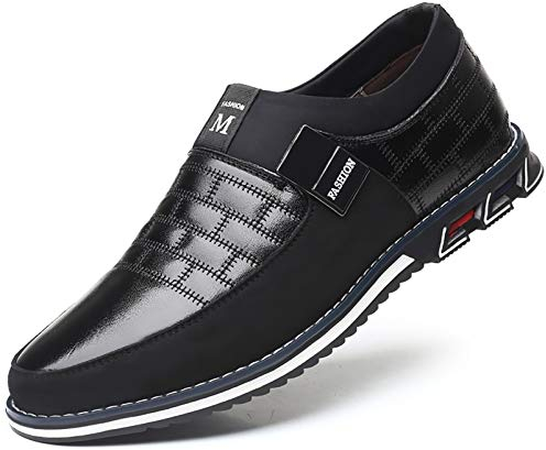 COSIDRAM Herren Schuhe Business Freizeitschuhe Klassische Mokassins Atmungsaktiver Komfort Wanderschuhe Fahrschuhe Flache Slipper Schwarz 44