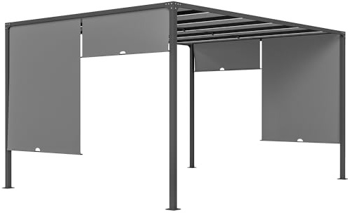 Outsunny 3(m) x 4m Pergola with Solar LED Lights, Garden Gazebo with Sliding Roof, Steel Frame, Outdoor Sun Shade Shelter for Patio Balcony Porch, Dark Grey