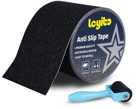 Leyibo Anti Slip Tape, 5 Inch x 35 Ft Grip Tape for Stairs Outdoor/Indoor, Waterproof Non Skid Roll for Stair Treads Non Slip, High Traction Friction Abrasive Adhesive Stair Steps – Black