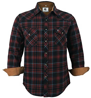 COEVALS CLUB Mens Flannel Shirt Long Sleeve Checked Snap Cotton with Pocket Regular Fit Plaid Lumberjack Casual Work Shirt