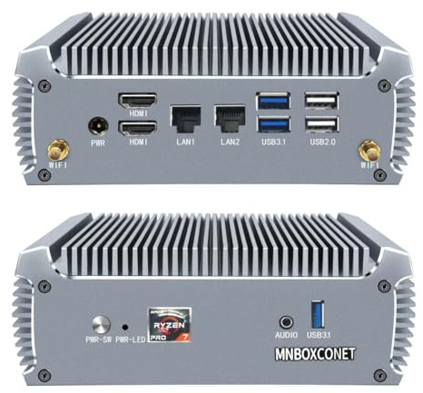 MNBOXCONET Fanless Mini PC AMD Ryzen 7 5825U (8C16T, jusqu'à 4.5GHz) Windows 11 Pro, Dual LAN Office Ordinateur de Bureau, Barebone, Radeon Graphics, HD, WiFi6, BT5.2