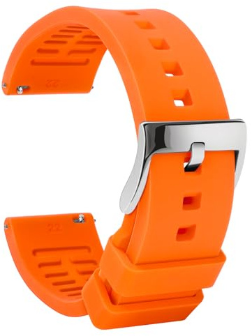 TStrap Bracelet Montre Silicone 22mm - Orange Dégagement Rapide Intelligente Bracelets pour Homme Femme - Souple Caoutchouc Watch Strap Connectée Boucle Replacement - 18mm 19mm 20mm 21mm 22mm 24mm
