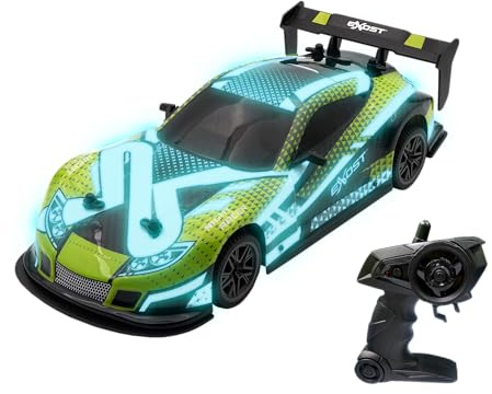 EXOST - Voiture télécommandée - Flash Light – Voiture de Course Lumineuse – Echelle 1/14 – Vitesse Maximum de 15 km/h - 2.4Ghz – Vert - 31,5 cm – A partir de 5 Ans - 54021