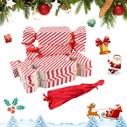 DTYGUIXE Weihnachts Süßigkeitenschachteln, 50 Stück Klein Geschenkboxen Weihnachten Süßigkeiten Box Keksschachtel Pralinenschachtel Weinachten Schachtel mit Bändern für Kekse, Süßigkeiten, Pralinen