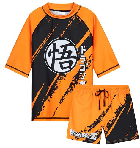 Get Trend Dragon Ball Z Conjunto de Bañador Niño Bañador Natacion Adolescente Set de Baño 2 Piezas con Camiseta y Pantalones Cortos (13-14 Años, Naranja Dragon Ball Z)