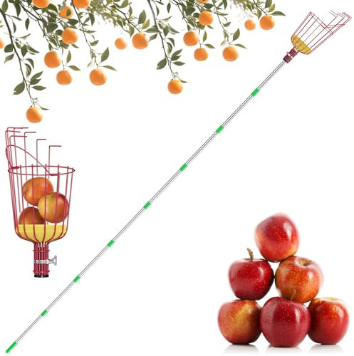 Recogedor de frutas de 3,2 m, recogedor de frutas, recogedor de frutas con mango, fácil de montar, extensión de empalme ajustable