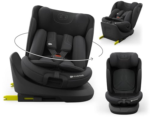 Kinderkraft I-GROW 2 PRO Silla de coche, I-SIZE 40-150 cm, Isofix, Silla coche bebé, para niños, Ajustable, Sillade, RWF, FWF, Universal para coche, Asiento, 360º, Grupo 0+/1/2/3, 0-36 kg, Negro
