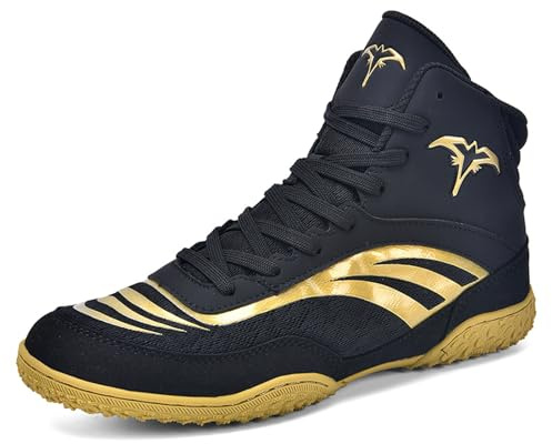 BLBK Boxing Shoes Men's Boxing Trainers Breathable Boxing Boots Ring Shoes for Men, Wrestling Shoes,Black Gold UK9