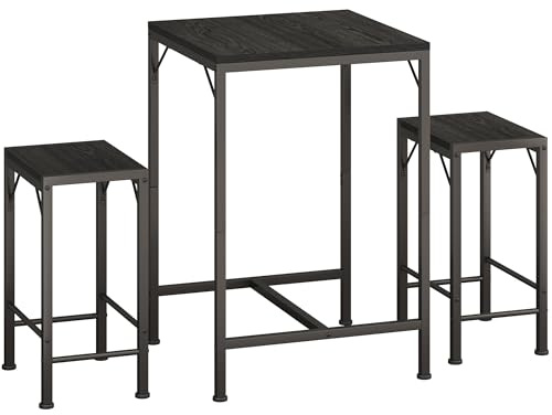 Homeiju Bar Table and Chairs Set, Square Bar Table with 2 Stools, Space-Saving Dining Pub Set for 2, Perfect for Kitchen, Breakfast Nook, Living Room & Small Spaces