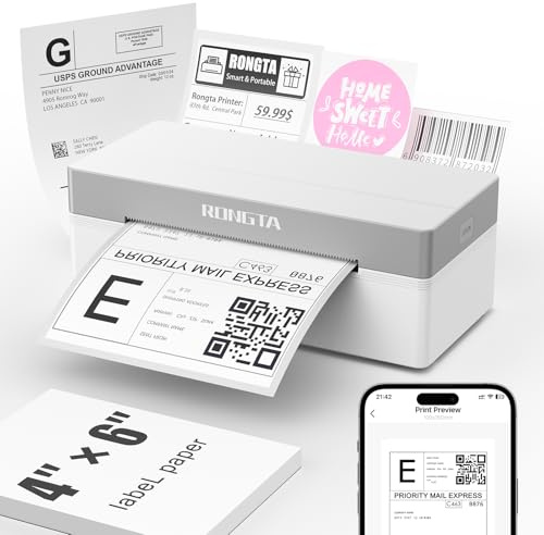 Rongta Bluetooth Thermal Shipping Label Printer, Wireless 4x6 Label Printer for Postage, Address(Graywhite)
