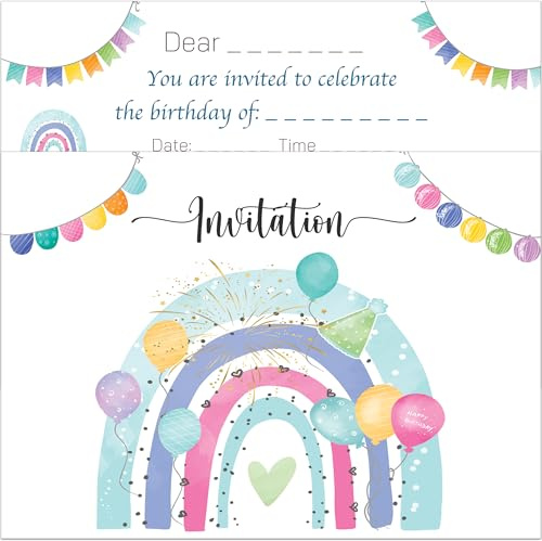 the lazy panda card company Birthday Party Invitations Girls or Boys Rainbow Watercolour Design A6 Set of 12