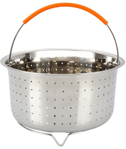 Hoement Cesta Drenaje con Mango de Silicona de Vapor de Acero Inoxidable Resistente Corrosión y Patas para Olla de Presión para Frutas y Verduras