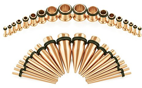 VCMART 14G-00G 36pcs Ear Gauges Stretching Kit Tapers Plugs Eyelets Implant Grade Steel