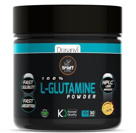 SPORT LIVE L-GLUTAMINA by DRASANVI - Forma parte de los músculos - VEGANO - SIN GLUTEN - Sabor LIMÓN - 300g