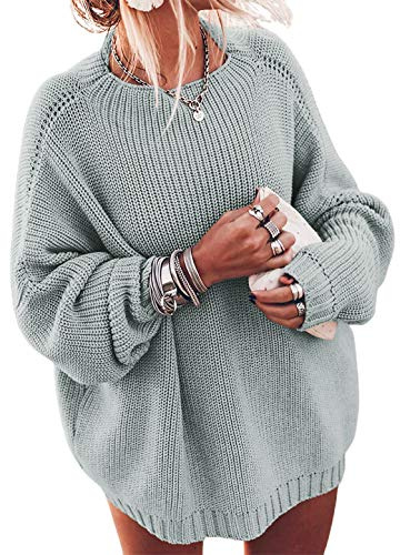 Ugerlov Women's Oversized Sweaters Batwing Sleeve Mock Neck Jumper Tops Chunky Knit Pullover Sweater (Gray, S/M)
