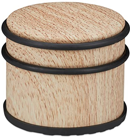 Relaxdays Türstopper, für schwere Türen & Fenster, Edelstahl & Gummi, Holzoptik, hoher Bodenpuffer, ∅ 9,5 cm, hellbraun, 1 Stück