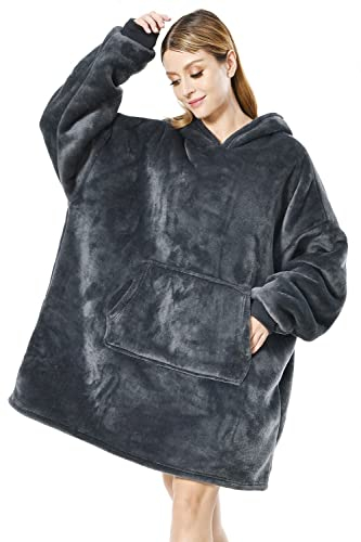 Seogva Oversized Sherpa Hoodie, Wearable Hoodie Sweatshirt Blanket, Super Soft Warm Comfortable Blanket Hoodie, One Size Fits All, Men, Women, Girls, Boys, Friends Dark Gray
