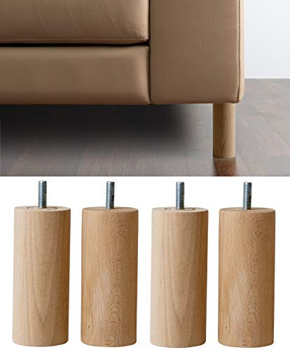 IPEA 4X Möbelfüße Sofa Füße aus Holz Höhe 140 mm Made in Italy Fuße aus Rohholz fur Möbel, Sofas, Schränke Beine in Zylinderform Massivholz fur Sessel - Farbe Natural
