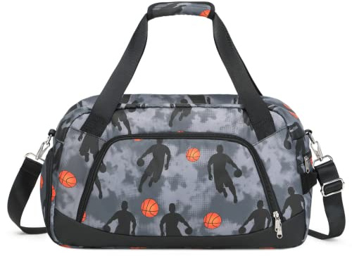 Bolsa Deporte Hombre Niño Fin de Semana Bolsa para Viaje Ligera Impermeable Bolso Deportivo con Compartimento para Zapatos y Bolsillo Mojado (3-Baloncesto Negro)