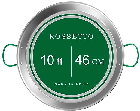 ROSSETTO Paella Pfanne 46 cm für 10 Personen für Gasgrill, Induktion geeignet, PFAS-frei Professionelle Robuste Stahl Paellapfanne, Silber