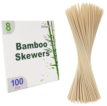 DaTpuik Bamboo Skewers 8 Inch - 100 Pack Natural Wooden Skewers for Grilling, Kabobs, and Appetizers, Mini Skewer Sticks for Fruit & BBQ & Party (Φ=4mm)
