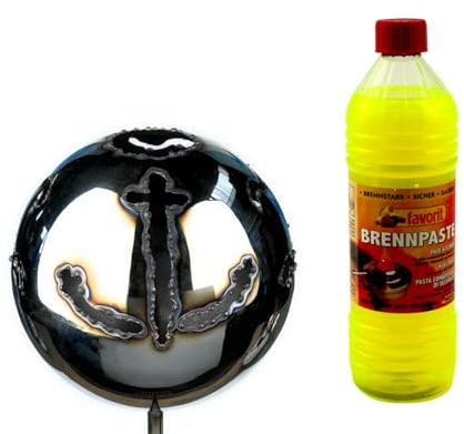 Gebrüder Lomprich Gartenfackel Feuerkugel – Anker 18 cm Durchmesser + 1Liter Brennpaste