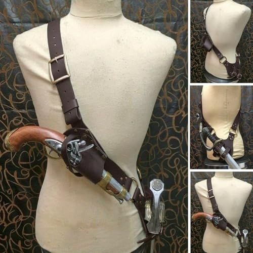 Medieval Leather Sword Frog Rapier Sword Holder Holster Belt Vintage Shoulder Sword Sheath Weapon Frog Carry Case Warrior Knight Pirate LARP Cosplay Costume Accessory for Men Women (Brown)