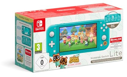 Nintendo Switch Lite Console Animal Crossing: New Horizons Timmy e Tommy Aloha edition (Turchese) con Gioco preinstallato e abbonamento 12 mesi Switch Online