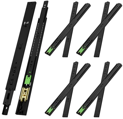 NECILO Guías de cajón Push to Open 450mm, capacidad de carga 45kg, guía de cajón de extracción total, tercera parte extraíble, montaje lateral, tornillos incluidos, 5 pares
