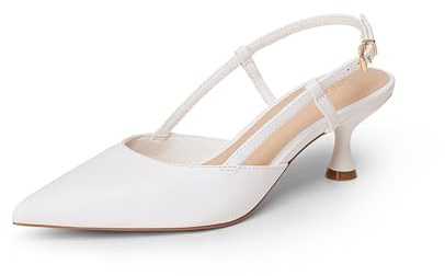 DREAM PAIRS Donna Slingback Gattino Tacchi Chiusi Punta Punta Bassa Tacchi A Spillo Abito Da Sposa Festa Matrimonio Décolleté Scarpe, bianco, 37.5 EU
