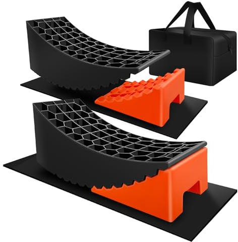ROBLOCK 2 Packs RV Leveling Blocks, 6.3 Max Lift Height, Camper Leveling System for Travel Trailers, RVs, Campers, Dual Axle Tandem Wheel Trailer Tire Change Ramp with Chocks, Carry Bag