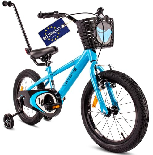 sun baby Verdant Bike Vélo pour Enfant pour garçon 16 Pouces avec Barre de poussée, Sonnette, Réglage en Hauteur du siège et du Volant (Bleu, 16 Pouces)